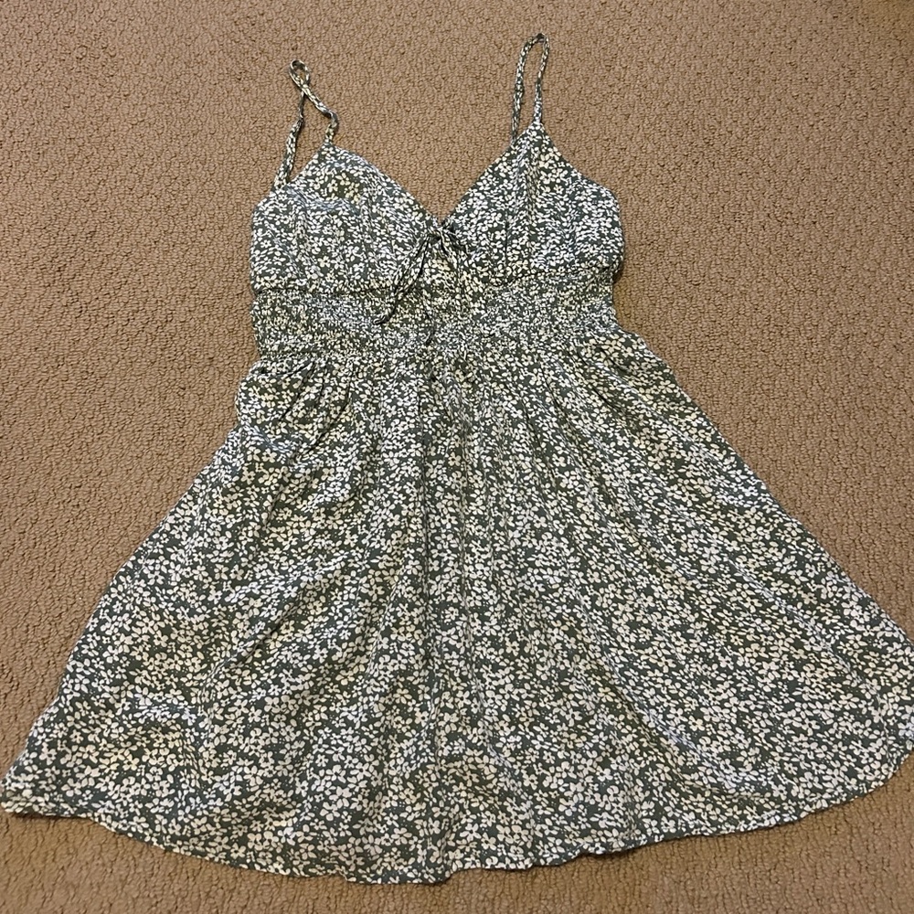 Green and White Floral Spaghetti Strap Dress